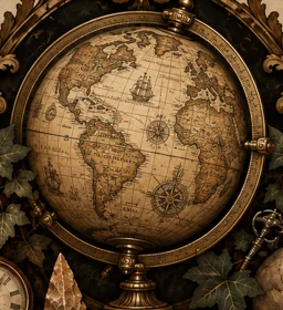 Detail of an antiquarian globe in brass mount